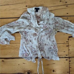 The Limited Floral Ruffle Blouse - Cream and Pink